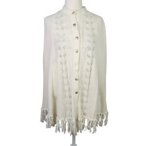 Vintage 60s Sweater Bee by Banff Cream Acrylic Knit Cape Poncho Sweater